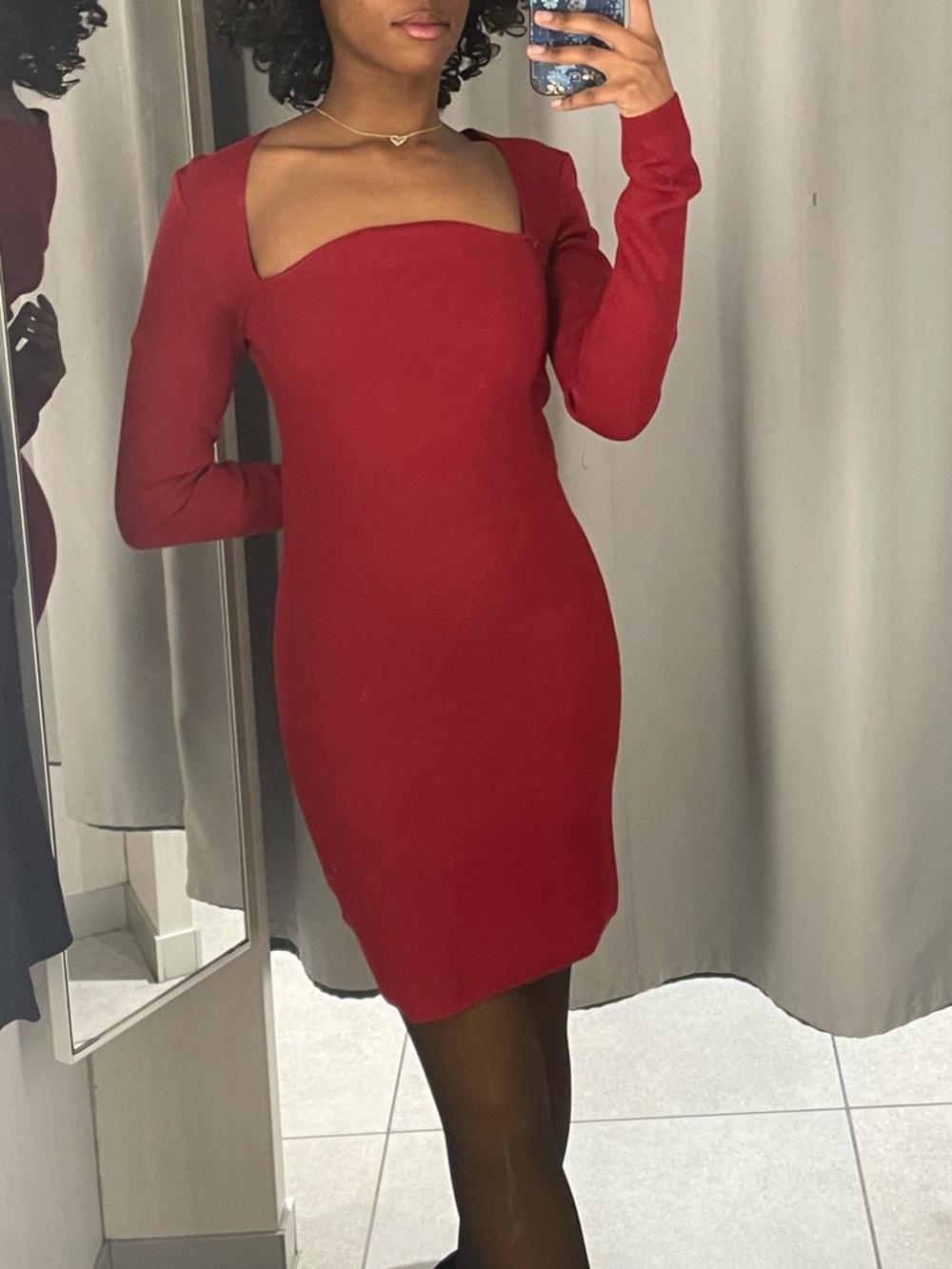 NWT H&M Red Long-Sleeve Square Neck Knit Dress